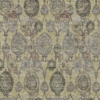 3' X 5' Gold Gray And Charcoal Damask Washable Indoor Outdoor Area Rug