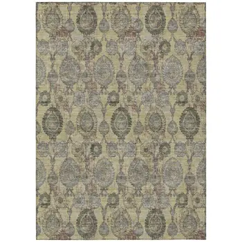 5' X 8' Gold Gray And Charcoal Damask Washable Indoor Outdoor Area Rug