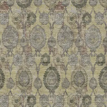 5' X 8' Gold Gray And Charcoal Damask Washable Indoor Outdoor Area Rug