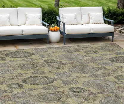 8' X 10' Gold Gray And Charcoal Damask Washable Indoor Outdoor Area Rug