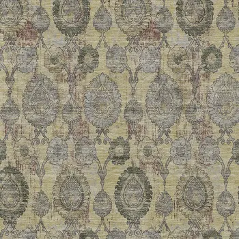 8' X 10' Gold Gray And Charcoal Damask Washable Indoor Outdoor Area Rug