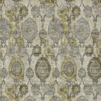 8' X 10' Khaki Beige And Gold Damask Washable Indoor Outdoor Area Rug