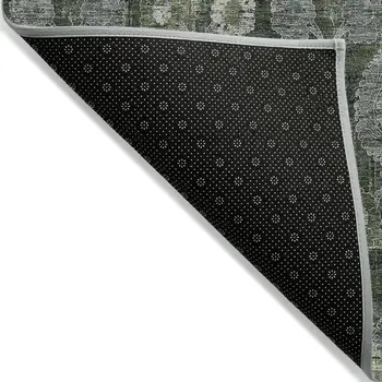 10' X 14' Olive Green And Fern Green Damask Washable Indoor Outdoor Area Rug