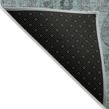 3' X 5' Turquoise Gray And Charcoal Damask Washable Indoor Outdoor Area Rug