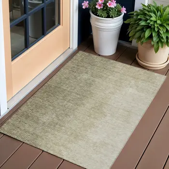 3' X 5' Brown Beige And Taupe Abstract Washable Indoor Outdoor Area Rug