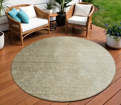 8' Brown Beige And Taupe Round Abstract Washable Indoor Outdoor Area Rug
