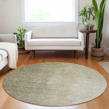 8' Brown Beige And Taupe Round Abstract Washable Indoor Outdoor Area Rug