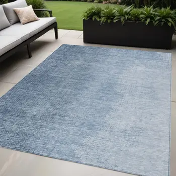 5' X 8' Navy Blue And Sky Blue Abstract Washable Indoor Outdoor Area Rug