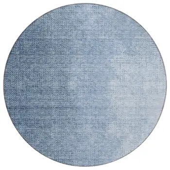8' Navy Blue And Sky Blue Round Abstract Washable Indoor Outdoor Area Rug