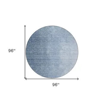 8' Navy Blue And Sky Blue Round Abstract Washable Indoor Outdoor Area Rug