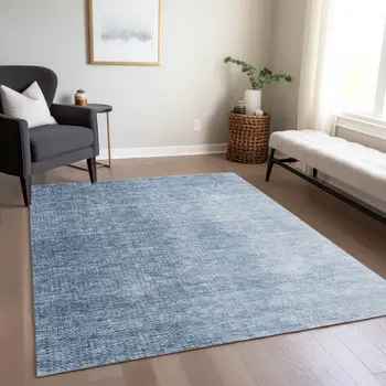 9' X 12' Navy Blue And Sky Blue Abstract Washable Indoor Outdoor Area Rug