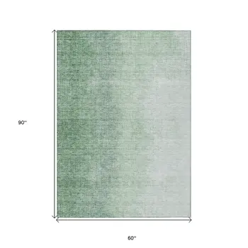 5' X 8' Artichoke Green And Fern Green Abstract Washable Indoor Outdoor Area Rug