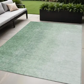 5' X 8' Artichoke Green And Fern Green Abstract Washable Indoor Outdoor Area Rug
