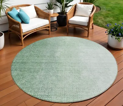 8' Artichoke Green And Fern Green Round Abstract Washable Indoor Outdoor Area Rug