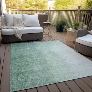 8' X 10' Artichoke Green And Fern Green Abstract Washable Indoor Outdoor Area Rug