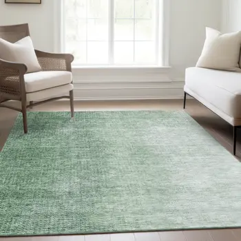 8' X 10' Artichoke Green And Fern Green Abstract Washable Indoor Outdoor Area Rug