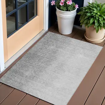 3' X 5' Gray And Silver Abstract Washable Indoor Outdoor Area Rug