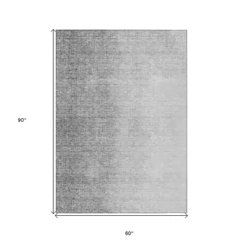 5' X 8' Gray And Silver Abstract Washable Indoor Outdoor Area Rug