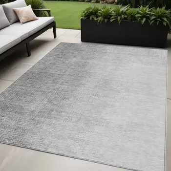 5' X 8' Gray And Silver Abstract Washable Indoor Outdoor Area Rug