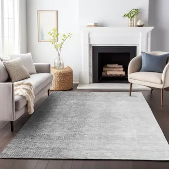 5' X 8' Gray And Silver Abstract Washable Indoor Outdoor Area Rug