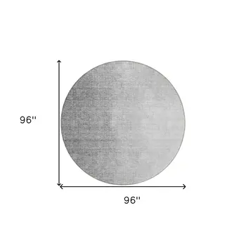 8' Gray And Silver Round Abstract Washable Indoor Outdoor Area Rug