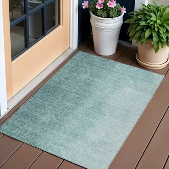 3' X 5' Teal Blue And Aqua Abstract Washable Indoor Outdoor Area Rug
