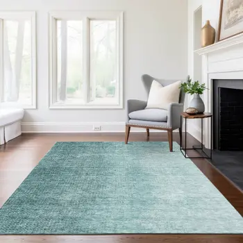 3' X 5' Teal Blue And Aqua Abstract Washable Indoor Outdoor Area Rug