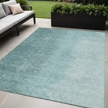 5' X 8' Teal Blue And Aqua Abstract Washable Indoor Outdoor Area Rug