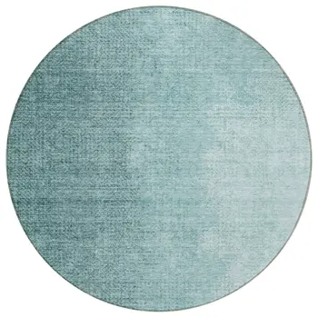 8' Teal Blue And Aqua Round Abstract Washable Indoor Outdoor Area Rug