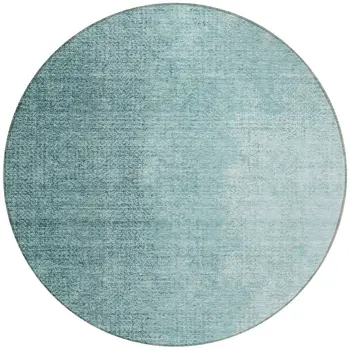 8' Teal Blue And Aqua Round Abstract Washable Indoor Outdoor Area Rug