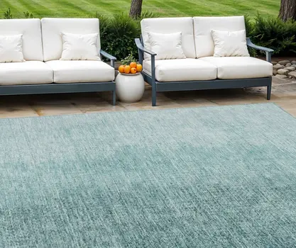 10' X 14' Teal Blue And Aqua Abstract Washable Indoor Outdoor Area Rug