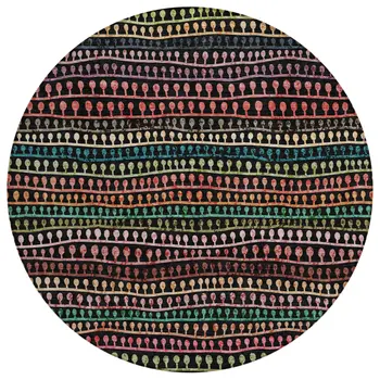 8' Black Green And Gold Round Striped Washable Indoor Outdoor Area Rug