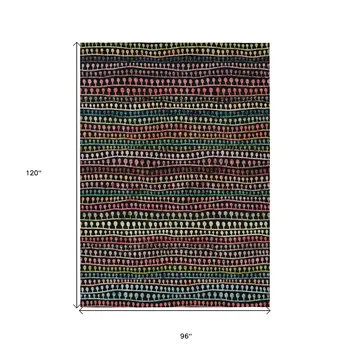 8' X 10' Black Green And Gold Striped Washable Indoor Outdoor Area Rug