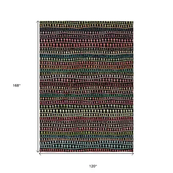 10' X 14' Black Green And Gold Striped Washable Indoor Outdoor Area Rug