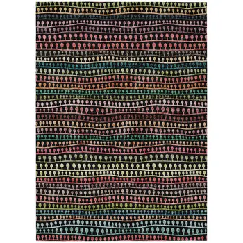 10' X 14' Black Green And Gold Striped Washable Indoor Outdoor Area Rug
