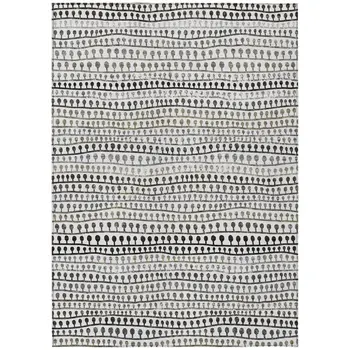 3' X 5' Ivory Taupe And Charcoal Striped Washable Indoor Outdoor Area Rug