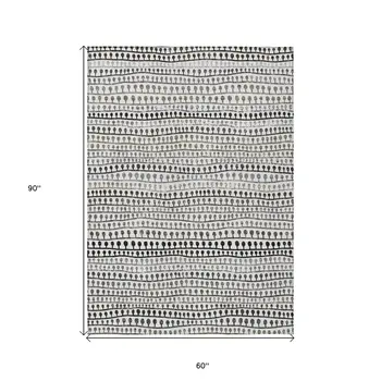 5' X 8' Ivory Taupe And Charcoal Striped Washable Indoor Outdoor Area Rug