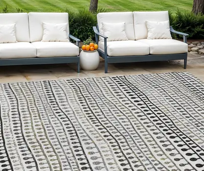 10' X 14' Ivory Taupe And Charcoal Striped Washable Indoor Outdoor Area Rug