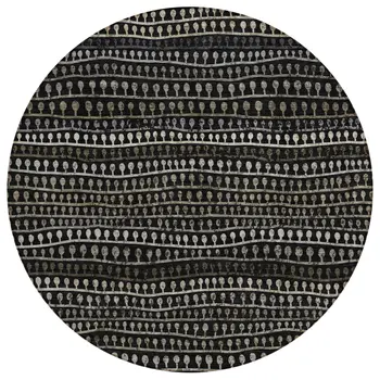 8' Taupe Charcoal And Gray Round Striped Washable Indoor Outdoor Area Rug