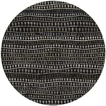 8' Taupe Charcoal And Gray Round Striped Washable Indoor Outdoor Area Rug