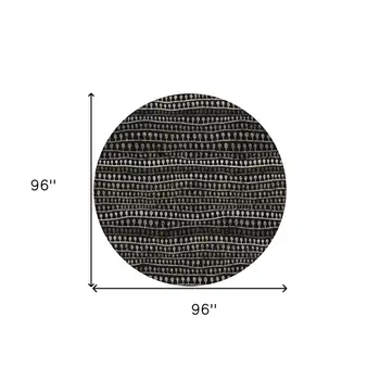 8' Taupe Charcoal And Gray Round Striped Washable Indoor Outdoor Area Rug