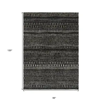 8' X 10' Taupe Charcoal And Gray Striped Washable Indoor Outdoor Area Rug