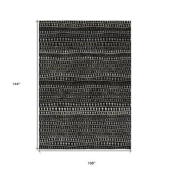9' X 12' Taupe Charcoal And Gray Striped Washable Indoor Outdoor Area Rug
