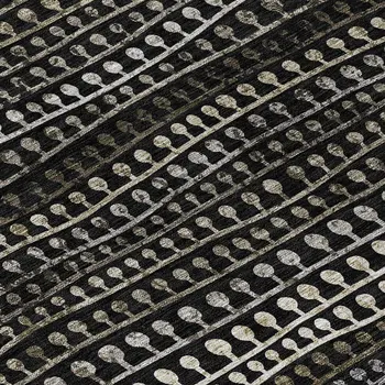 9' X 12' Taupe Charcoal And Gray Striped Washable Indoor Outdoor Area Rug
