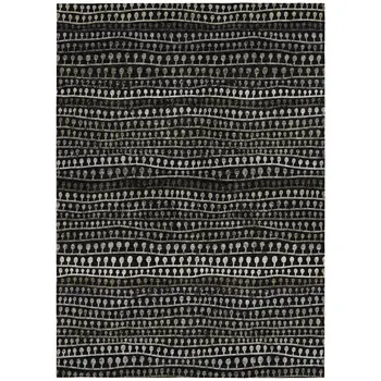 10' X 14' Taupe Charcoal And Gray Striped Washable Indoor Outdoor Area Rug