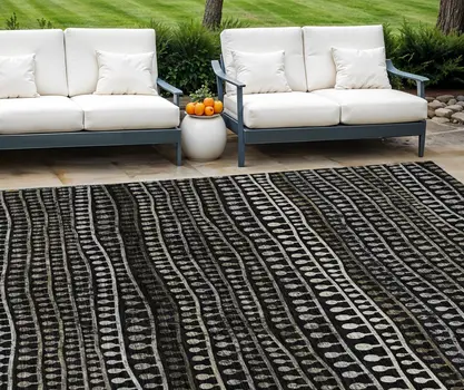 10' X 14' Taupe Charcoal And Gray Striped Washable Indoor Outdoor Area Rug