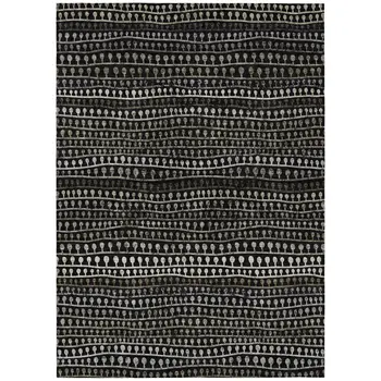 10' X 14' Taupe Charcoal And Gray Striped Washable Indoor Outdoor Area Rug