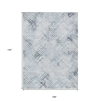 9' X 12' Navy Blue And Sky Blue Geometric Washable Indoor Outdoor Area Rug