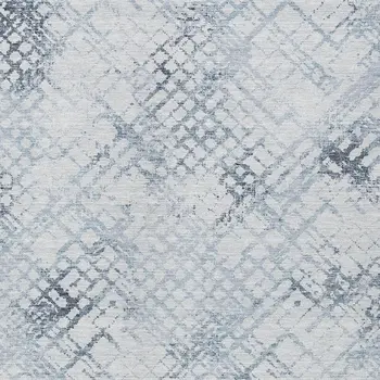 9' X 12' Navy Blue And Sky Blue Geometric Washable Indoor Outdoor Area Rug