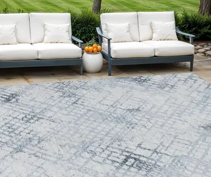 10' X 14' Navy Blue And Sky Blue Geometric Washable Indoor Outdoor Area Rug